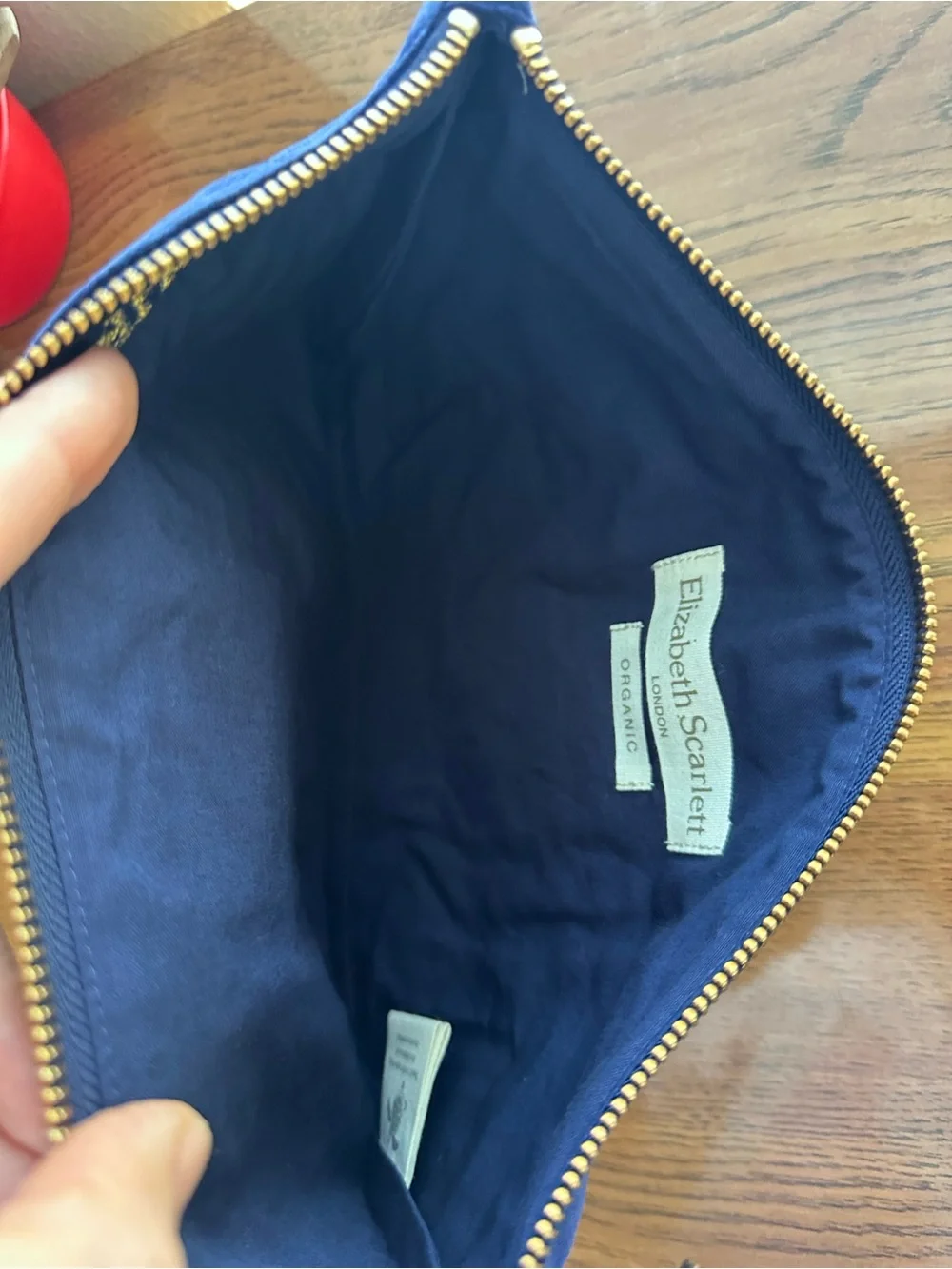 Aries Embroidered Velvet Cosmetic Pouch - Navy and Gold NWOT